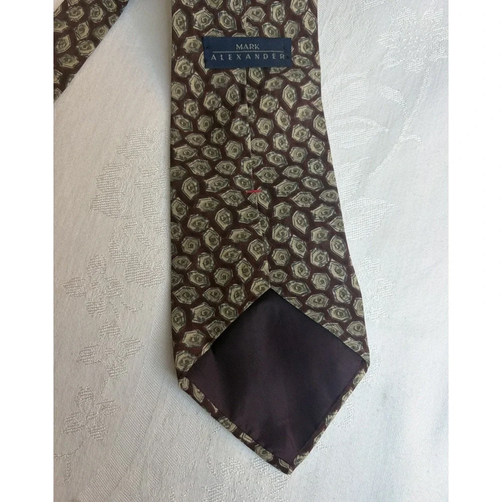 MARK ALEXANDER Men's Necktie Italian Silk Geometric Tie Vintage
